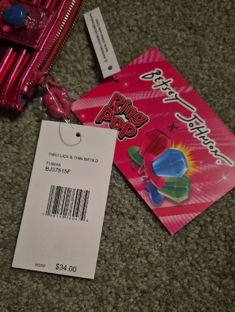 Extemely Rare!!  Betsey Johnson Ring Pop Metallic Hot Pink Wallet!